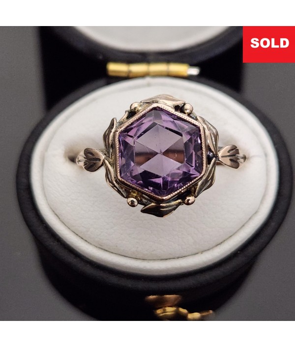 14K Rose Gold Bypass Duo Amethyst and Diamond Ring by Brevani-8332702r14